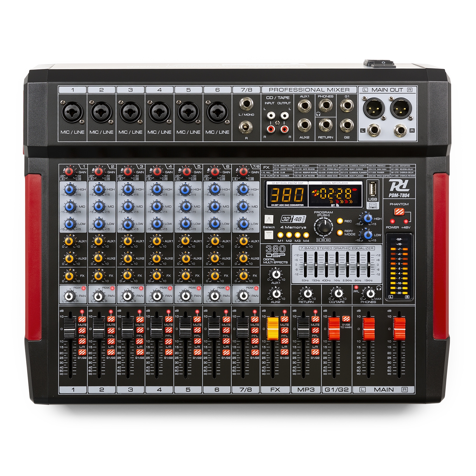 PDM-T804 Stage Mixer 8-Channel DSP/MP3 - Power Dynamics